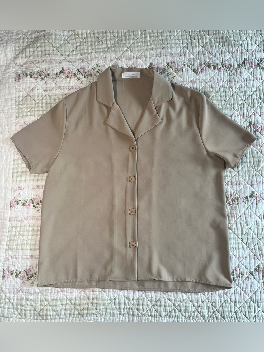 OAK + FORT Beige Short Sleeve Camp Collar Button Up Shirt - Size XS